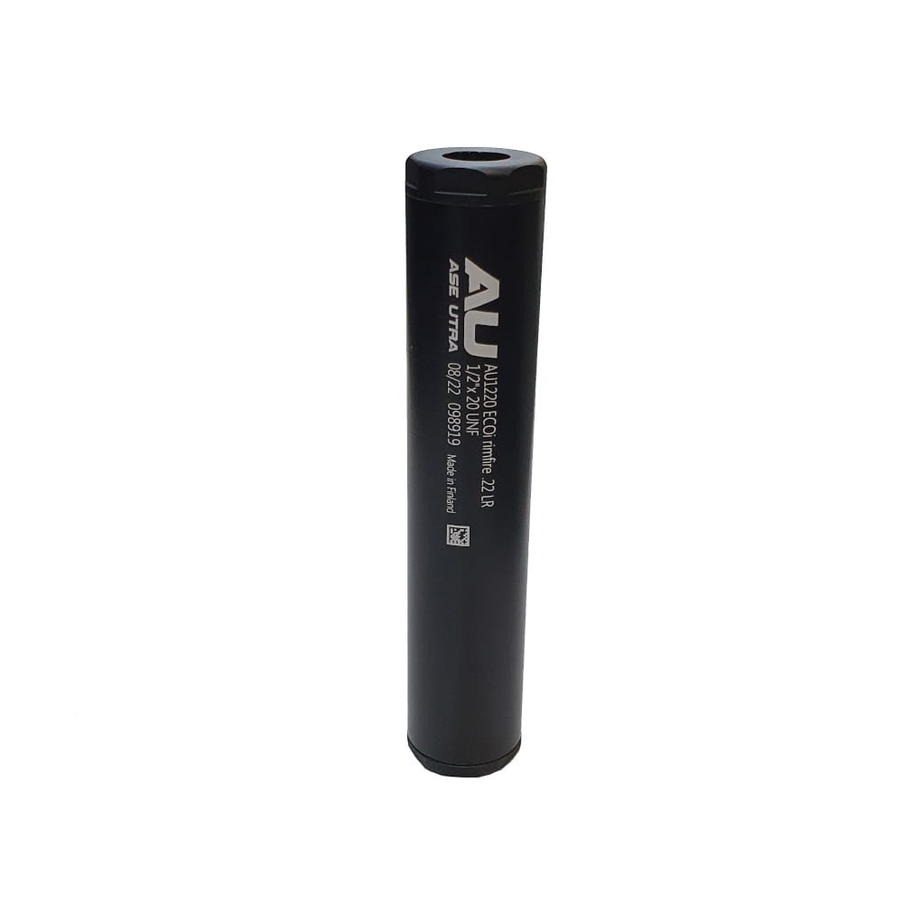 ASE ULTRA TŁUMIK ECO .22LR 1/2"x20 UNEF FINLANADIA, 32-38 dB PRZY LEWYM UCHU DŁ:14,0cm, ŚR:2,8cm; TŁUMIK WYPRODUKOWANY I PRZEZNACZONY NA RYNEK CYWILNY