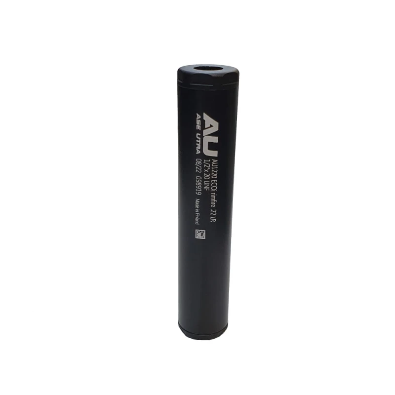 ASE ULTRA TŁUMIK ECO .22LR 1/2"x20 UNEF FINLANADIA, 32-38 dB PRZY LEWYM UCHU DŁ:14,0cm, ŚR:2,8cm; TŁUMIK WYPRODUKOWANY I PRZEZNACZONY NA RYNEK CYWILNY