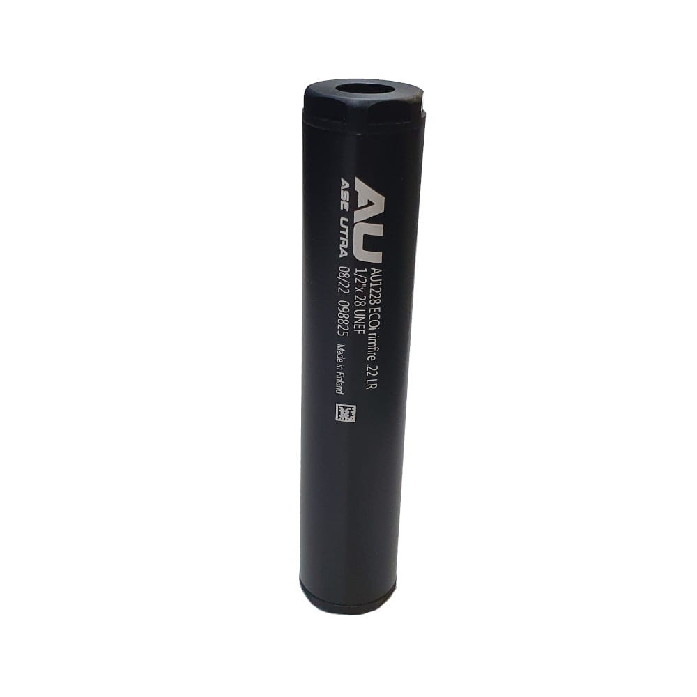 ASE ULTRA TŁUMIK ECO .22LR 1/2"x28 UNEF FINLANADIA, 32-38 dB PRZY LEWYM UCHU DŁ:14,0cm, ŚR:2,8cm; TŁUMIK WYPRODUKOWANY I PRZEZNACZONY NA RYNEK CYWILNY