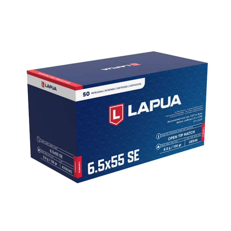 AMUNICJA LAPUA 6,5x55 SE SCENAR 8,8g/136GR; OPEN TIP MATCH/GB456/136GR